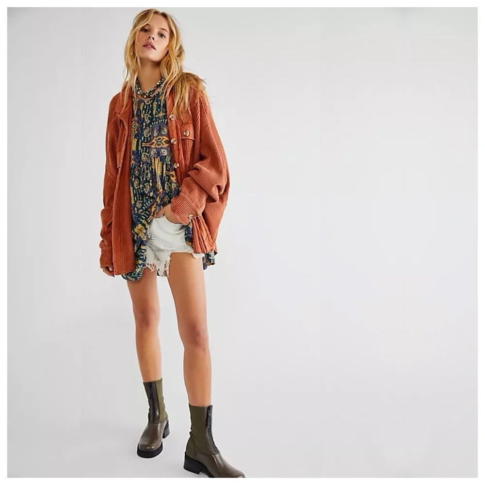 Free People This Is It Tunic Top Sun Faded Print Billowy Dolman Kimono Sleeves